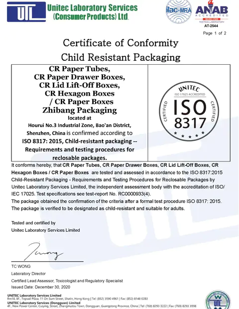 Child Resistant Paper Packaging Certificates